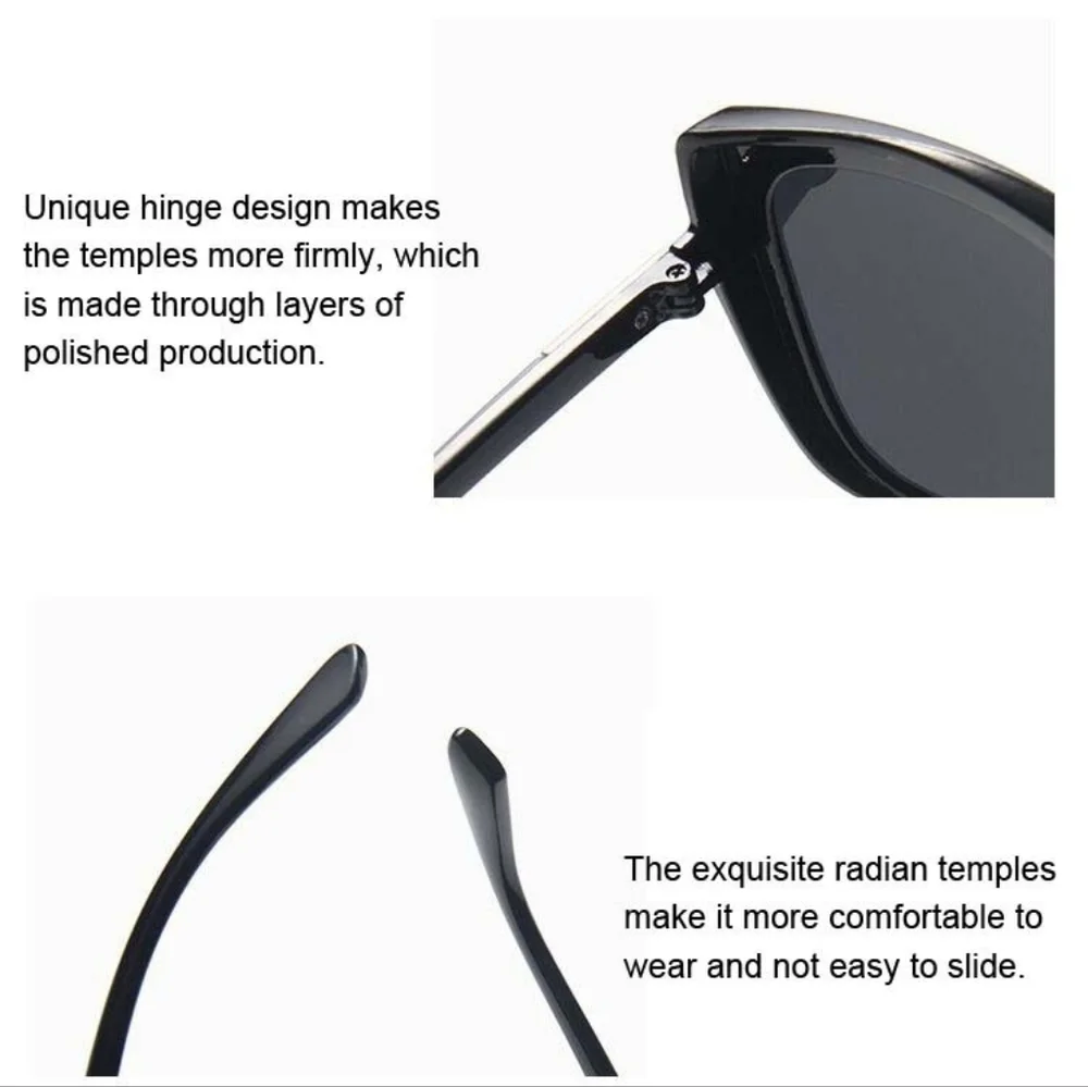 New Cat Eye black Big Frame Grey Lens Unisex Sunglasses - Picture 6 of 6